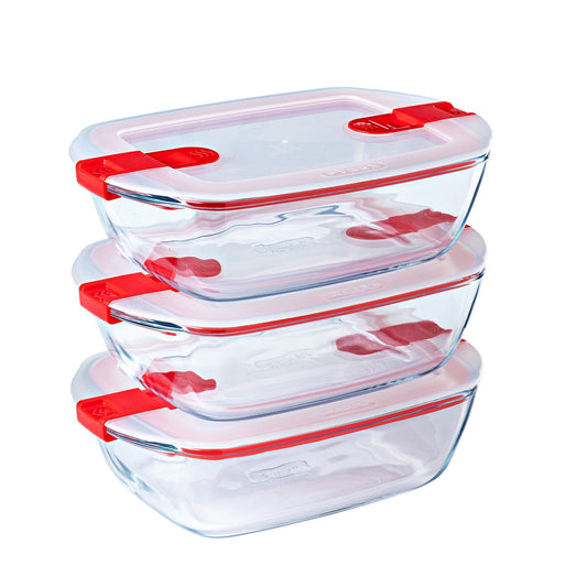 Lot de 3 plats en verre avec couvercle à valves vapeur - Cook & Heat