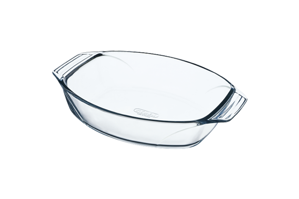Plat à four ovale en verre avec larges poignées