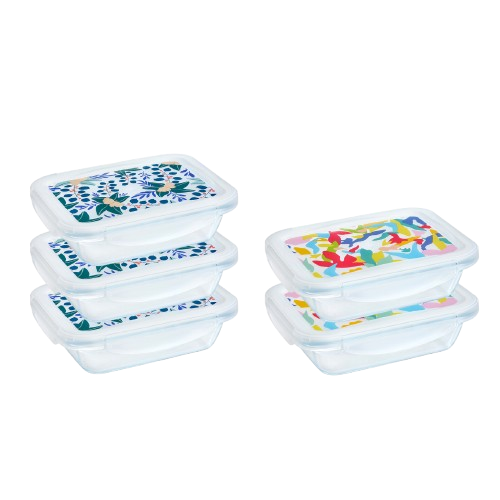[Edition Limitée] Cook & Go - Lot de 5 Lunch Box rectangulaires en verre avec couvercle hermétique