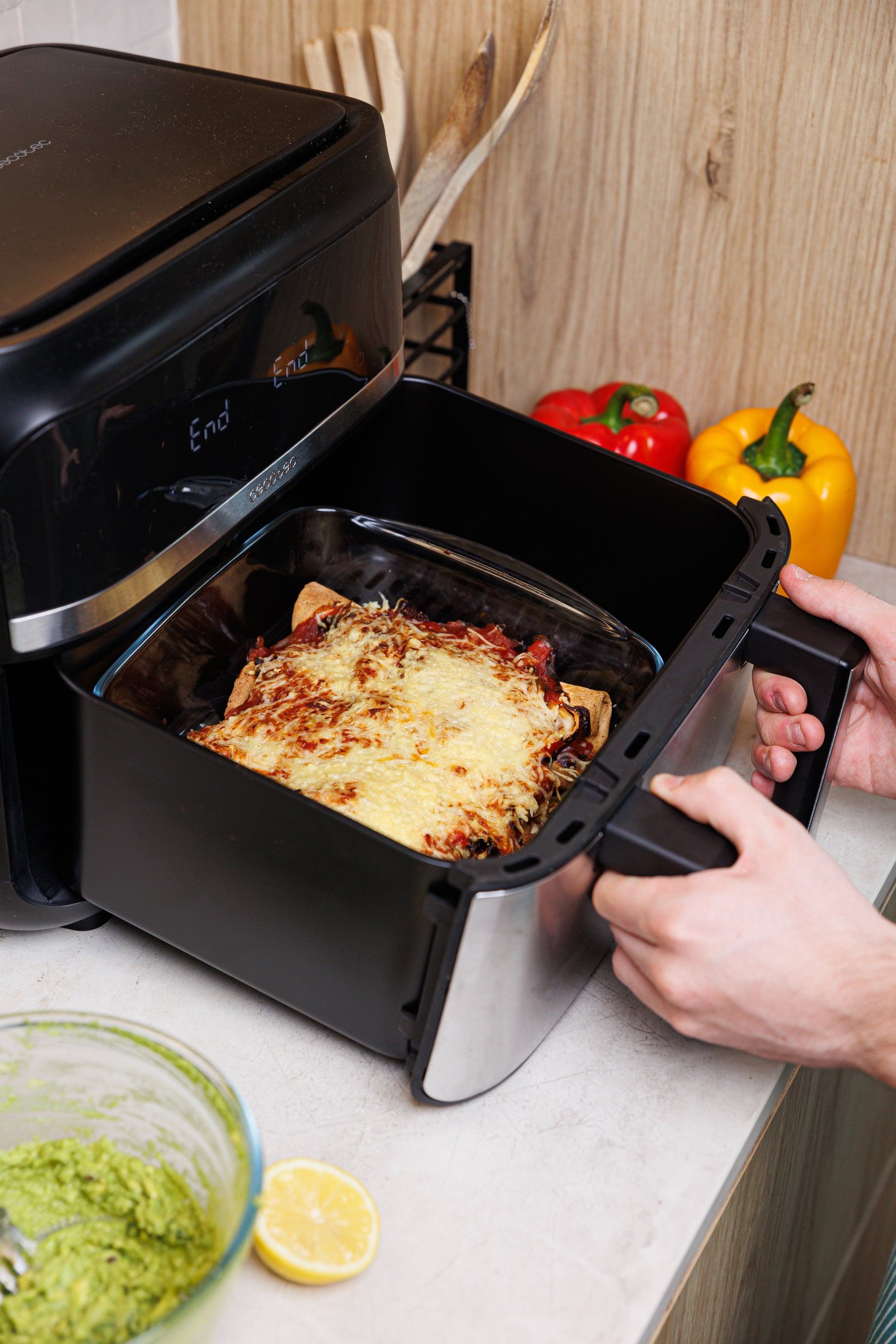 Cook & Store - Plat carré en verre avec couvercle bleu canard compatible "air fryer" (friteuse à air chaud)