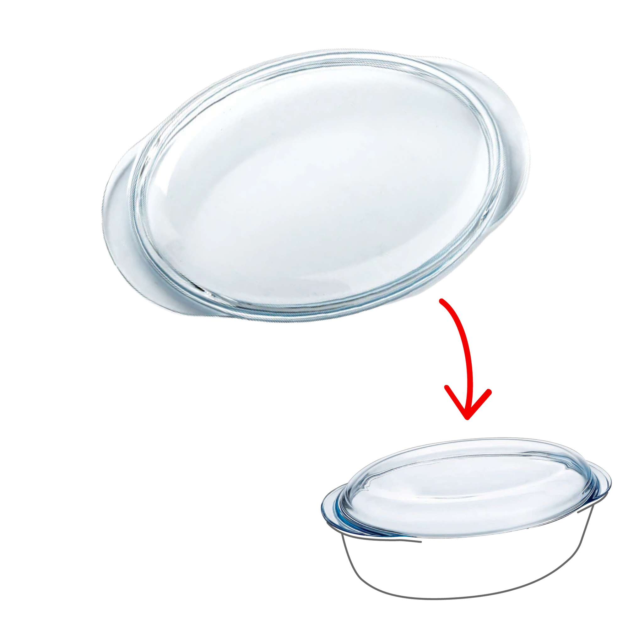 Couvercle rechange -  cocotte ovale en verre grand format