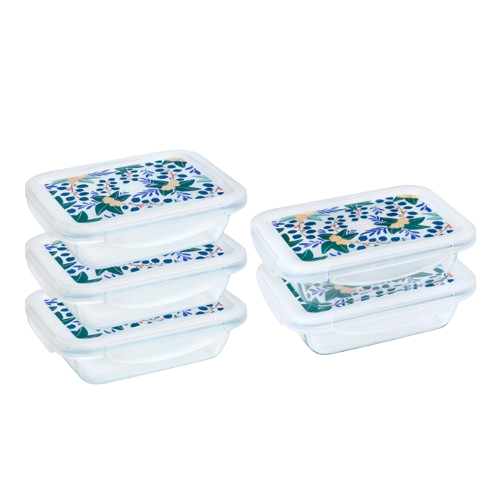 [Edition Limitée] Cook & Go - Lot de 5 Lunch Box rectangulaires en verre avec couvercle hermétique