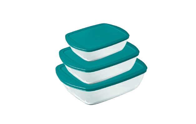 Lot de 3 plats rectangulaires en verre avec couvercle tailles différentes