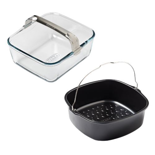 Lot de 2 plats Air Fryer avec poignée verre et métal