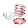 Lot de 5 plats en verre carrés avec couvercle à valves vapeur.