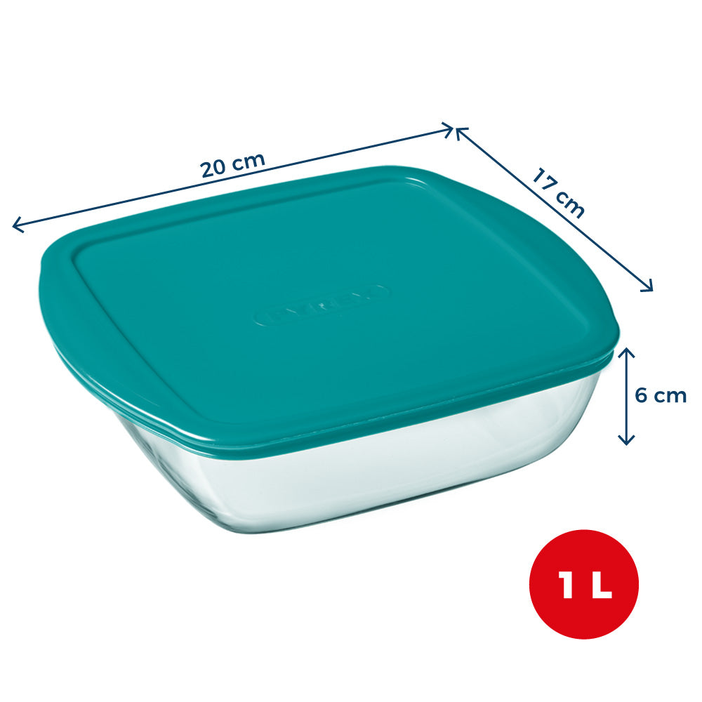 Cook & Store - Plat carré en verre avec couvercle bleu canard compatible "air fryer" (friteuse à air chaud)
