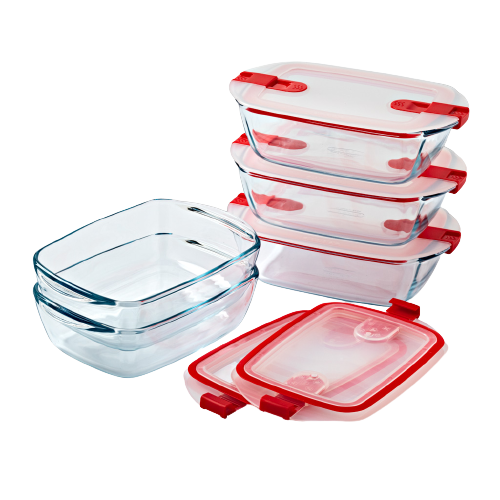 Pyrex Cook & Freez Lot De 8 Boîtes Conservation Verre Borosilicate - Made In France