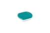 Plat carré en verre avec couvercle en plastique.
