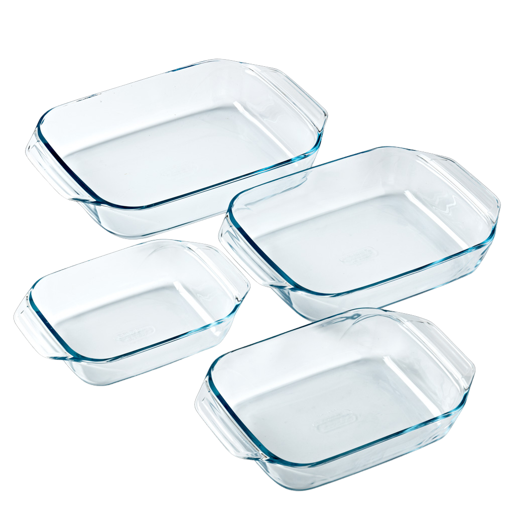 Lot de quatre plats à four rectangulaires en verre