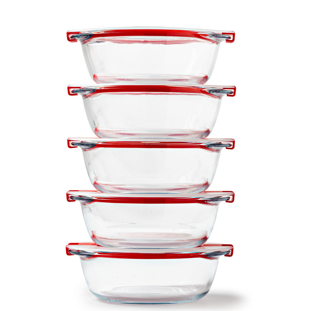 Cook & Heat - Lot de 5 boites de conservation en verre avec couvercle à valves vapeur